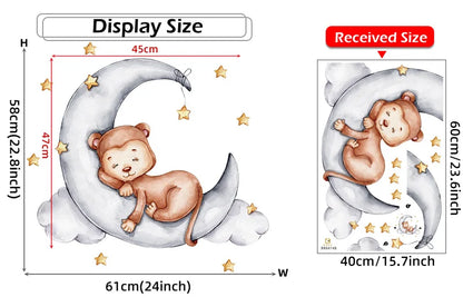 Cartoon Grey Baby Elephant Moon Gold Stars Wall Stickers for Kids Room Decor Nurserry Wall Decals Girl Boy Room Decorative-HomeDecorDecals_com