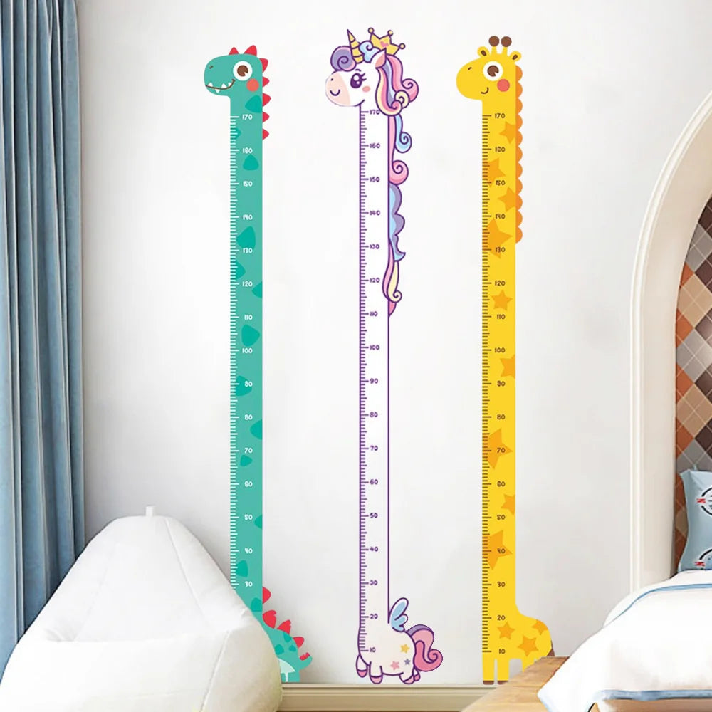 Children Growth Height Ruler Sticker To Measure And Record Kids Height With Unicorn Dinosaur Giraffe Cartoon Nursery Decor-HomeDecorDecals_com