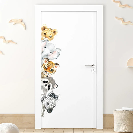 Cartoon Cute Watercolour Animals Door Stickers Decoration for Bedroom Wall Sticker Living Room Wall Art Home Decore Kids Room-HomeDecorDecals_com