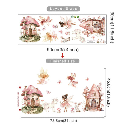 Cartoon Cute Fairy Mushroom House Plant Wall Sticker Flower Elves Wall Decals for Kids Room Baby Girl Nursery Room Bedroom Decor-HomeDecorDecals_com