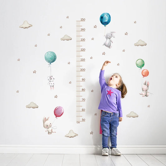 Balloon Bunny Height Measure Ruller Wall Stickers Height Chart for Kids Room Bedroom Growth Chart Wall Decals Nursery Stickers-HomeDecorDecals_com