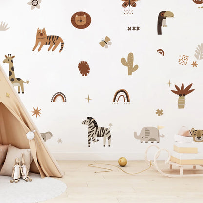 Cartoon Safari Animals Wall Decal | Room Decor removable peel and stick wall decal by HomeDecorDecals.