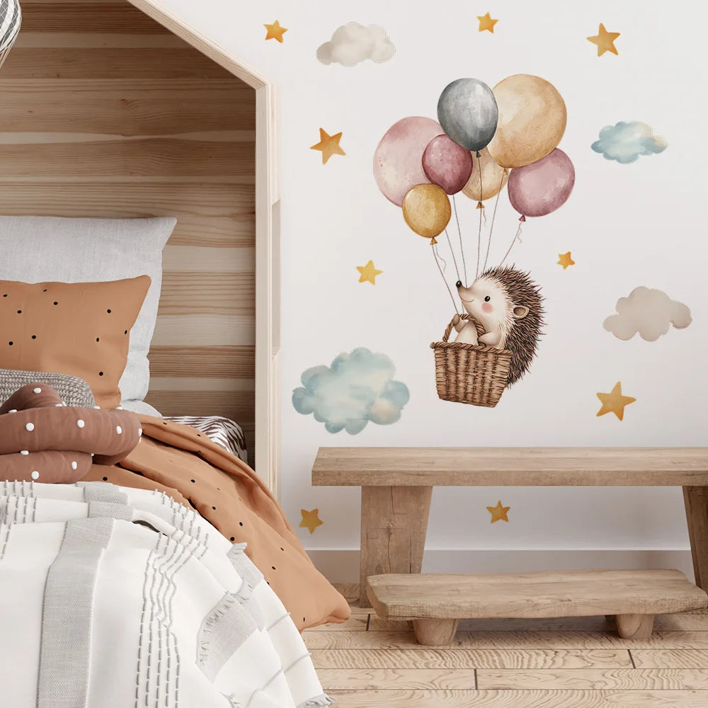 1PCS Cartoon Hedgehog Hot Air Balloon Bedroom Commercial Place Home Beautification Decorative Wall Stickers-HomeDecorDecals_com