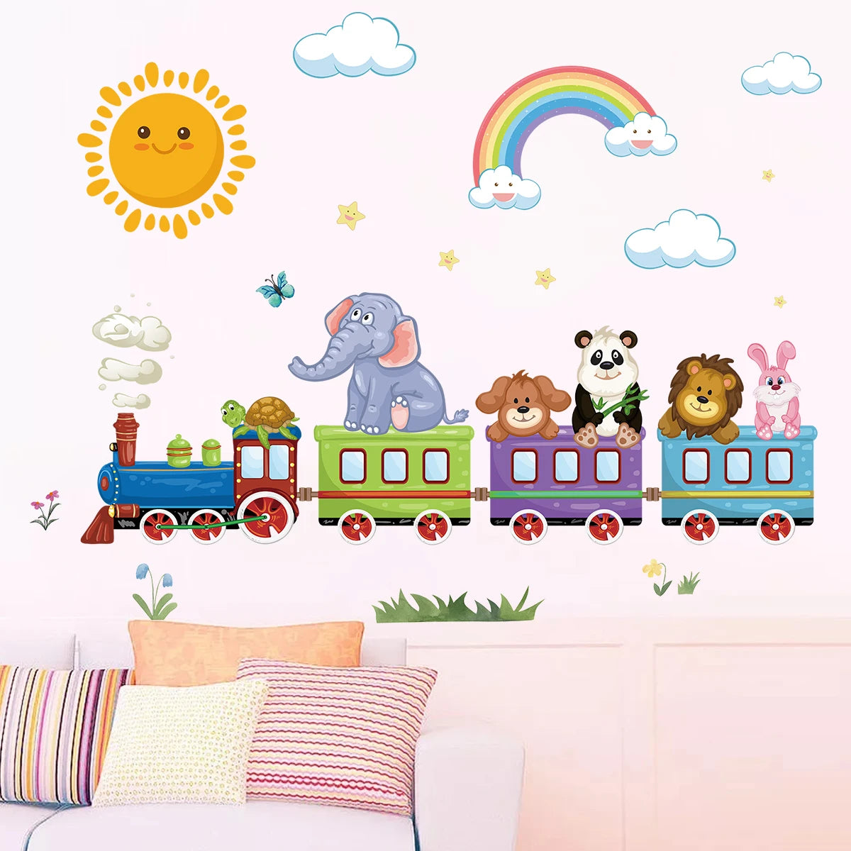 Cute Rainbow Train Wall Sticker PVC Kids Room Decor-HomeDecorDecals_com