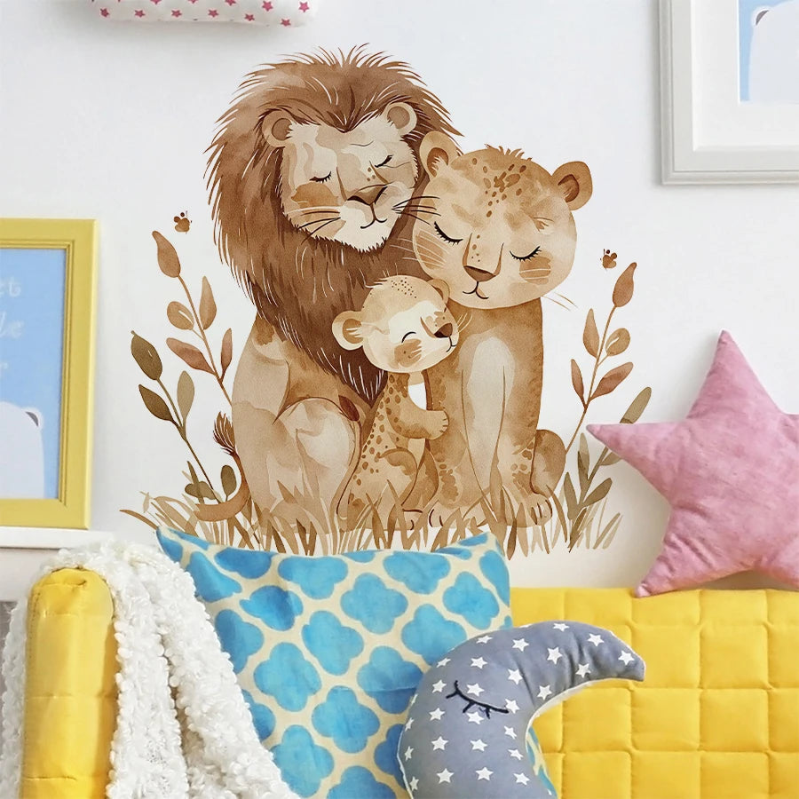 Close-up view of Lion Family Wall Decal | Home Decor by HomeDecorDecals.