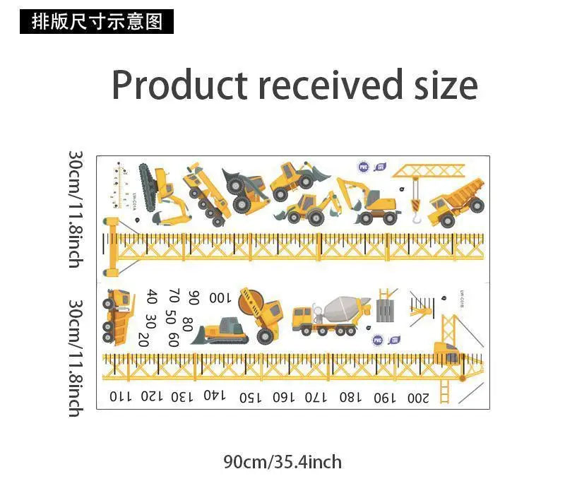 Height Stickers Construction Vehicle Tower Crane for Kids Room Kindergarten Baby Measuring Height Ruler Wall Stickers Boys Gift-HomeDecorDecals_com