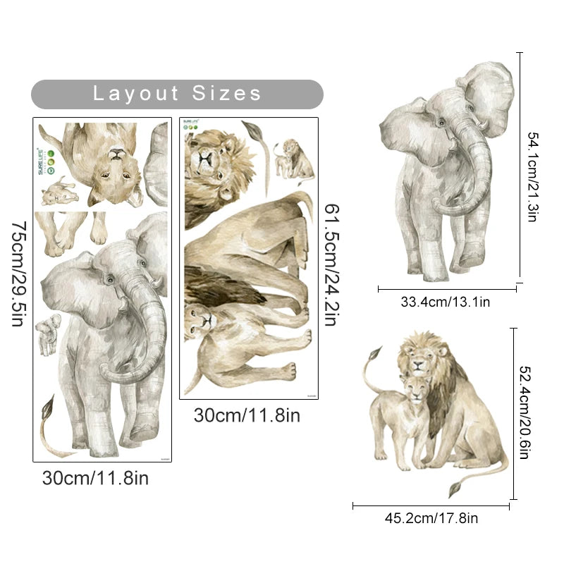 Large Animals Tropical Watercolour Wall Decal | Room Decor by HomeDecorDecals.