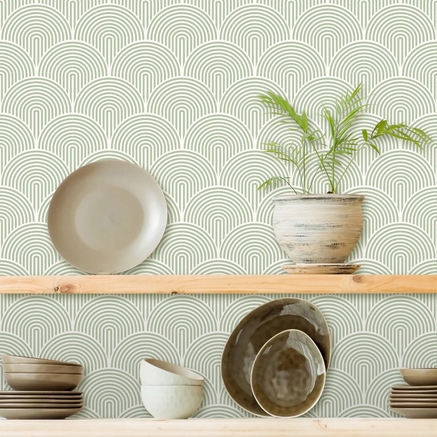 Close-up view of Lake Green Retro Waterproof Tile Decal | Home Decor by HomeDecorDecals.