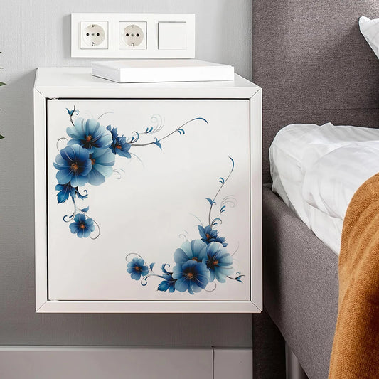 1pcs PVC Removable Watercolor Blue Flowers Wall Stickers Living Room Decor Bedroom Decoration Wall Decals Refrigerator Cabinet-HomeDecorDecals_com