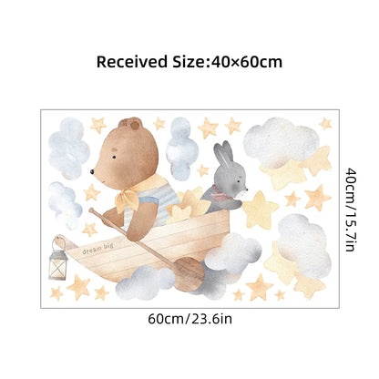 1Pc Cloud Star Bear Rabbit Boating Wall Sticker for Children Room Decoration Kids Room Wall Decals Bedroom Decor for Living Room-HomeDecorDecals_com