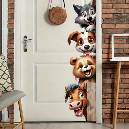 Funny Animal Wall Stickers With Horse Bear Dog And Wolf, Removable Self-Adhesive Animal Door Decals For Bedroom Hallway Decor-HomeDecorDecals_com