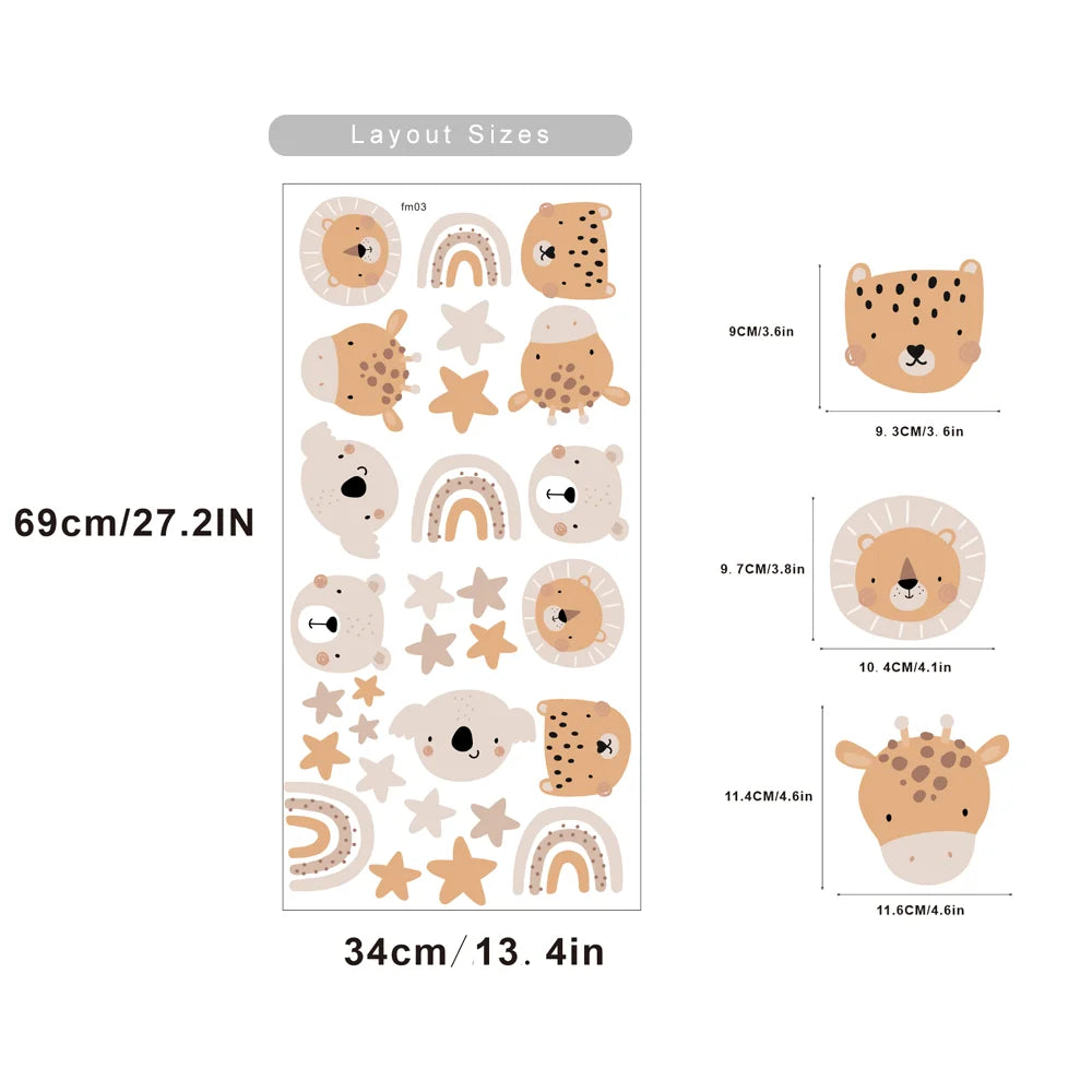 Cartoon Rainbow Bear Animals and Star Wall Decal | Home Decor removable peel and stick wall decal by HomeDecorDecals.