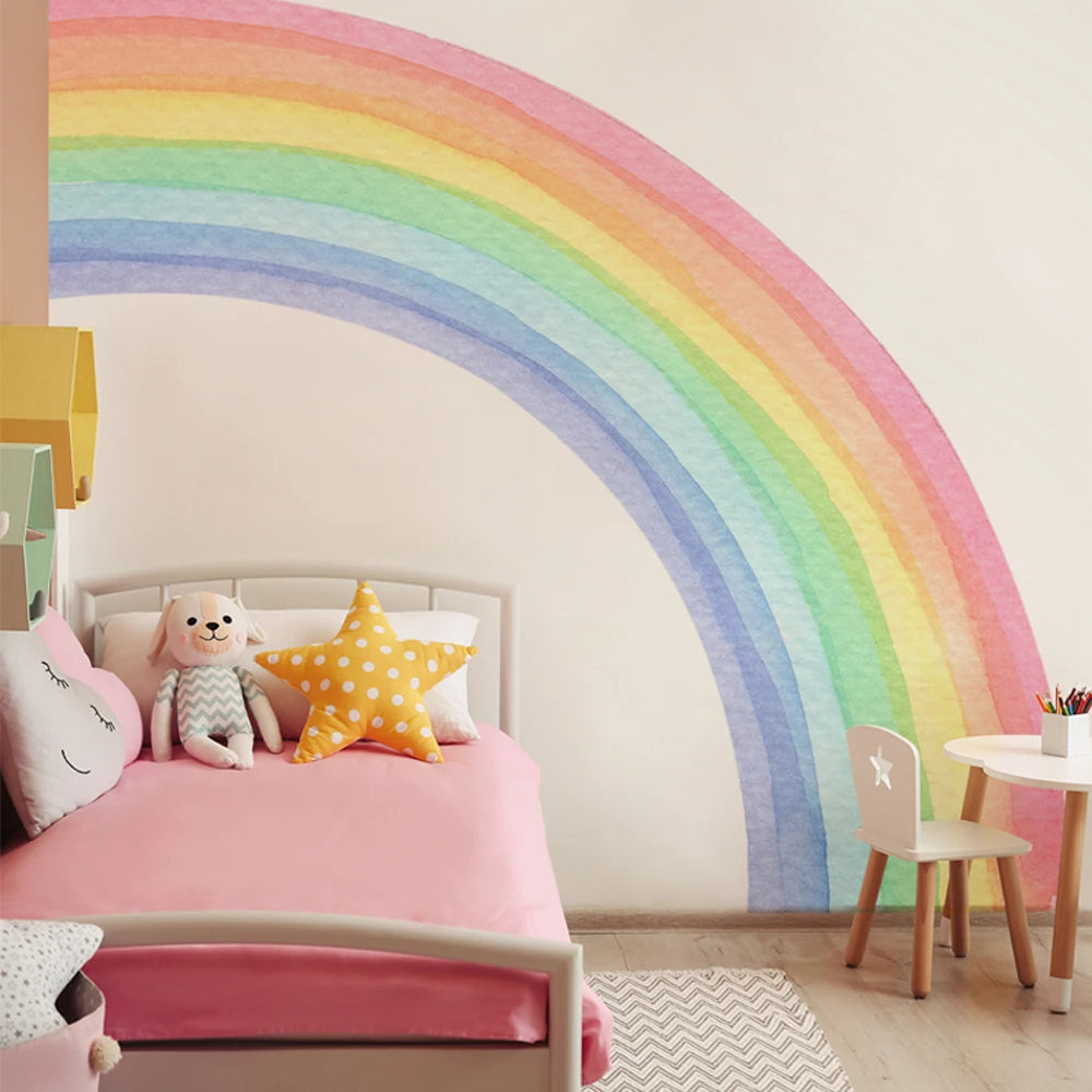 Large Watercolor Rainbow Wall Stickers For Kids Rooms Giant Child Wall Rainbow Stickers Pastel Boho Rainbow Wall Sticker-HomeDecorDecals_com