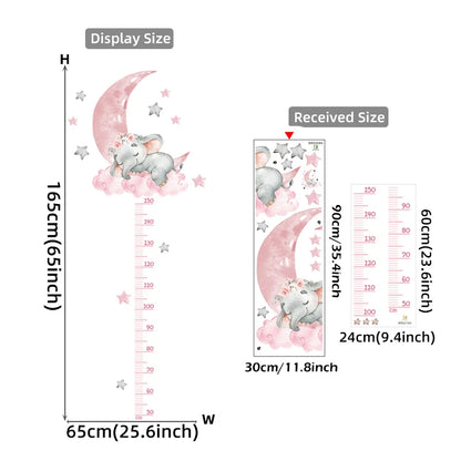 Large Sleeping Elephant Bear Moon Height Measure Wall Stickers for Kids Room Growth Chart Animals Ruller Wall Decals Home Decor-HomeDecorDecals_com