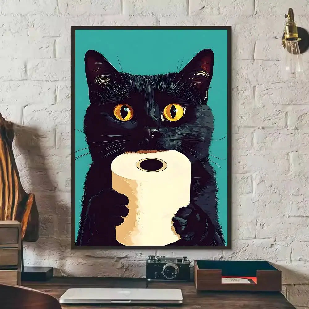 Cute Black Cat Art Are Poster Self-adhesive Art Waterproof Paper Sticker Coffee House Bar Dorm Room Wall Decor-HomeDecorDecals_com