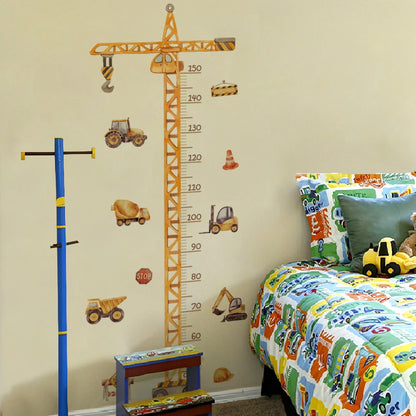 Cartoon Crane Construction Height Chart Wall Decal For Kids-HomeDecorDecals_com