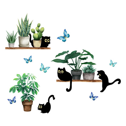 Green Plant Cute Kitten Wall Sticker for Home Decor-HomeDecorDecals_com