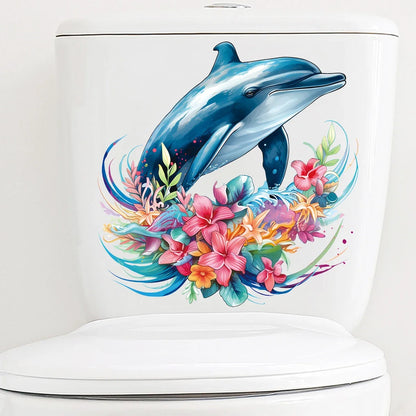 Watercolour Flower Dolphin Wall Stickers Decoration for Bedroom Wall Art Home Decore Living Room Door Kids Room Wall Decals-HomeDecorDecals_com