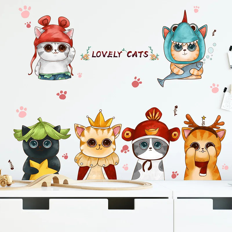 2PCS Cartoon Naughty Cats Stacked Arhats Wall Stickers Kindergarten Children'S Room Wall Decoration Fun Wallpaper-HomeDecorDecals_com