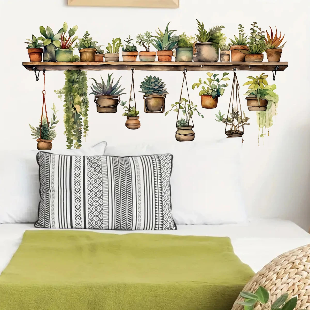 Close-up view of Flower Shelf Potted Wall Decal | Home Decor by HomeDecorDecals.