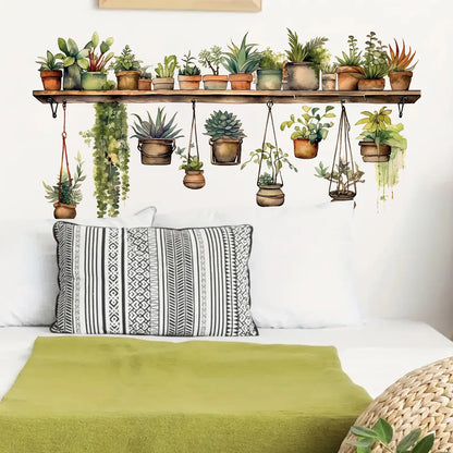 Close-up view of Flower Shelf Potted Wall Decal | Home Decor by HomeDecorDecals.