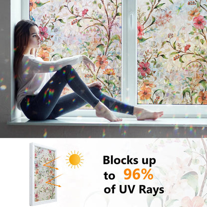 Close-up view of Rainbow Stained Glass Window Privacy Film | Home Decor by HomeDecorDecals.