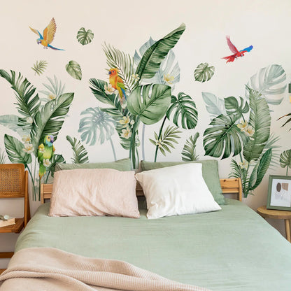 Tropical Leaves and Bird Wall Decal | Home Decor design details by HomeDecorDecals.