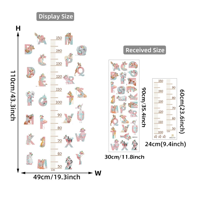 Large Sleeping Elephant Bear Moon Height Measure Wall Stickers for Kids Room Growth Chart Animals Ruller Wall Decals Home Decor-HomeDecorDecals_com