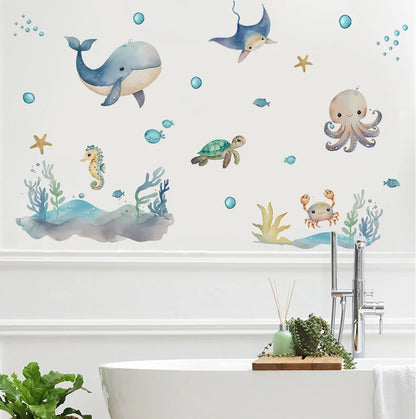 Detailed look at Watercolour Cartoon Cute Marine Animals Wall Decal | Home Decor by HomeDecorDecals.
