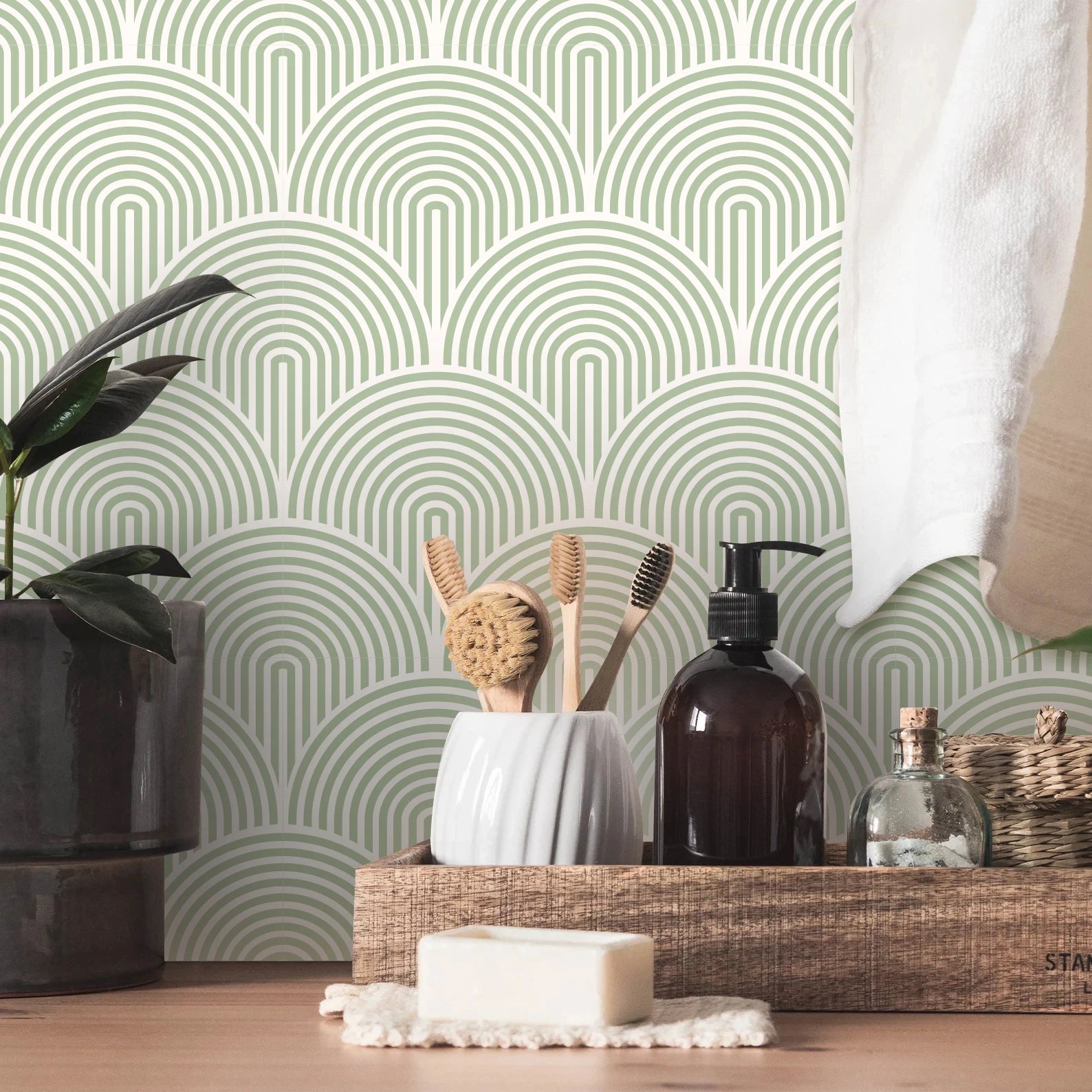 Lake Green Retro Waterproof Tile Decal | Home Decor by HomeDecorDecals.