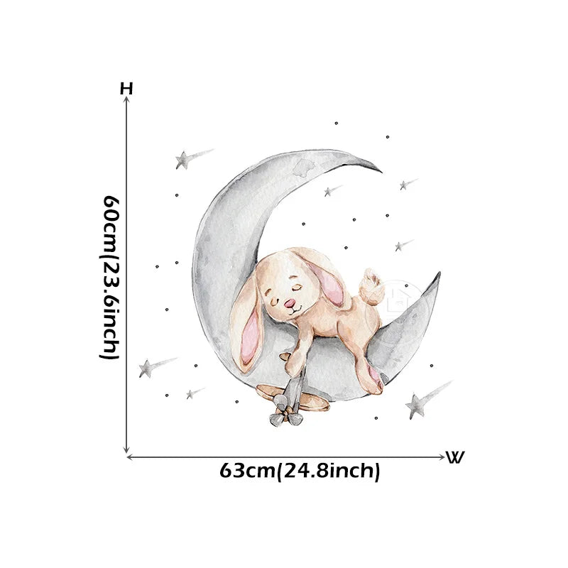 Bunny Baby Nursery Wall Stickers Cartoon Rabbit Swing on the Stars Wall Decals for Kids Room PVC Removable Stickers PVC DIY-HomeDecorDecals_com