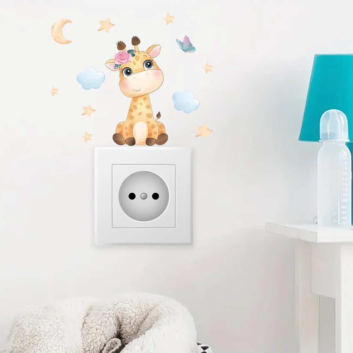 1pcs Cartoon Cute Giraffe Removable Switch Sticker for Kids Room Decor Children Bedroom Wall Decals Home Decoration-HomeDecorDecals_com