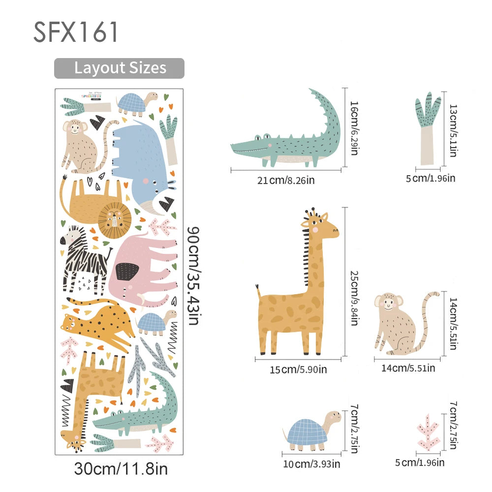 Cartoon Safari Animals Wall Decal | Room Decor displayed in room decor by HomeDecorDecals.