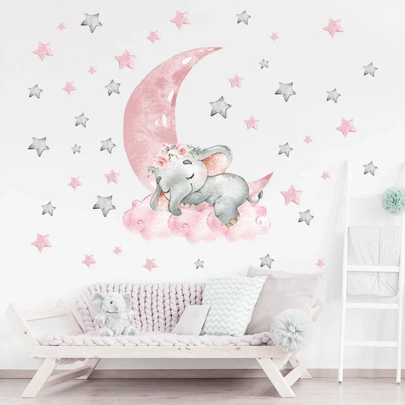 Cartoon Pink Elephant Wall Decal-HomeDecorDecals_com