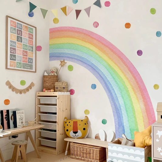 Large Watercolor Rainbow Wall Stickers For Kids Rooms Giant Child Wall Rainbow Stickers Pastel Boho Rainbow Wall Sticker-HomeDecorDecals_com