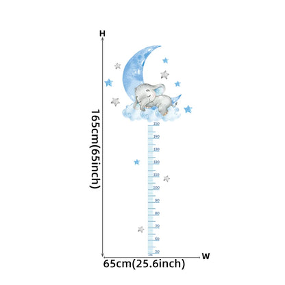 Large Sleeping Elephant Bear Moon Height Measure Wall Stickers for Kids Room Growth Chart Animals Ruller Wall Decals Home Decor-HomeDecorDecals_com