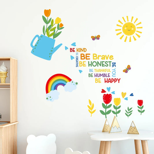 Cartoon Flower Watering Pattern Wall Decal | Room Decor removable peel and stick wall decal by HomeDecorDecals.
