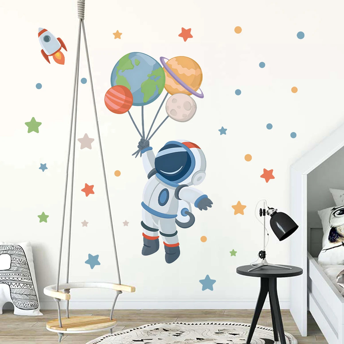 1Pc Cartoon Planet Star Astronaut Wall Sticker Children Boy Room Decoration Bedroom Kids Room Wall Decals Living Room Decor Home-HomeDecorDecals_com