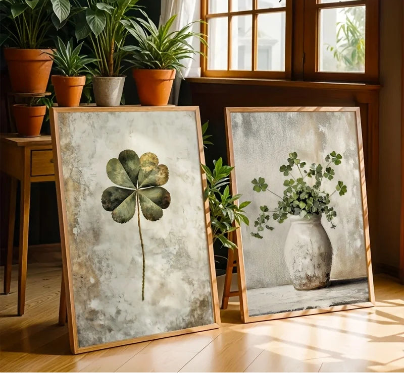 Retro Lucky Four-Leaf Clover Canvas Wall Decal | Home Decor design details by HomeDecorDecals.