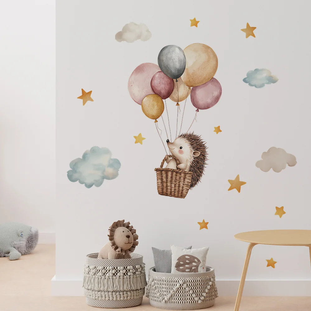 1PCS Cartoon Hedgehog Hot Air Balloon Bedroom Commercial Place Home Beautification Decorative Wall Stickers-HomeDecorDecals_com