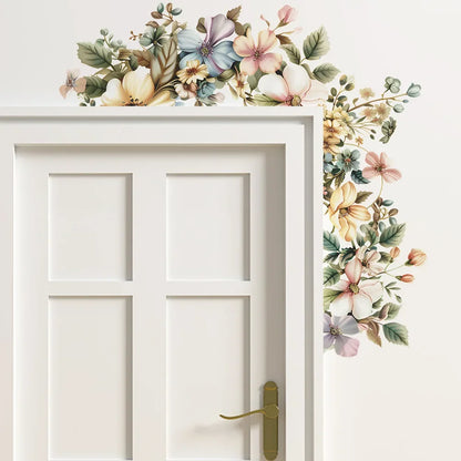 Painted Flowers and Green Leaf Wall Decal | Home Decor removable peel and stick wall decal by HomeDecorDecals.