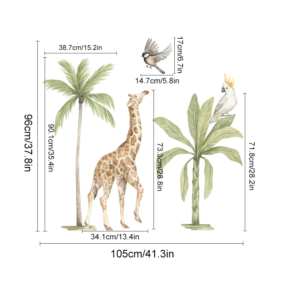 Detailed look at Large Animals Tropical Watercolour Wall Decal | Room Decor by HomeDecorDecals.