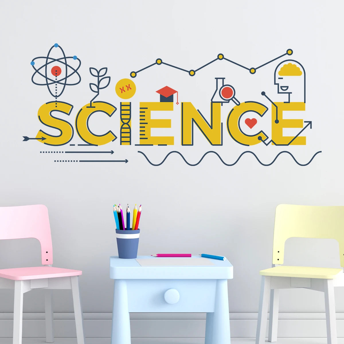1Pc Cartoon "science" Text Laboratory Wall Decals Study Room Decoration Classroom Wall Stickers for Kids Room Children's Home-HomeDecorDecals_com