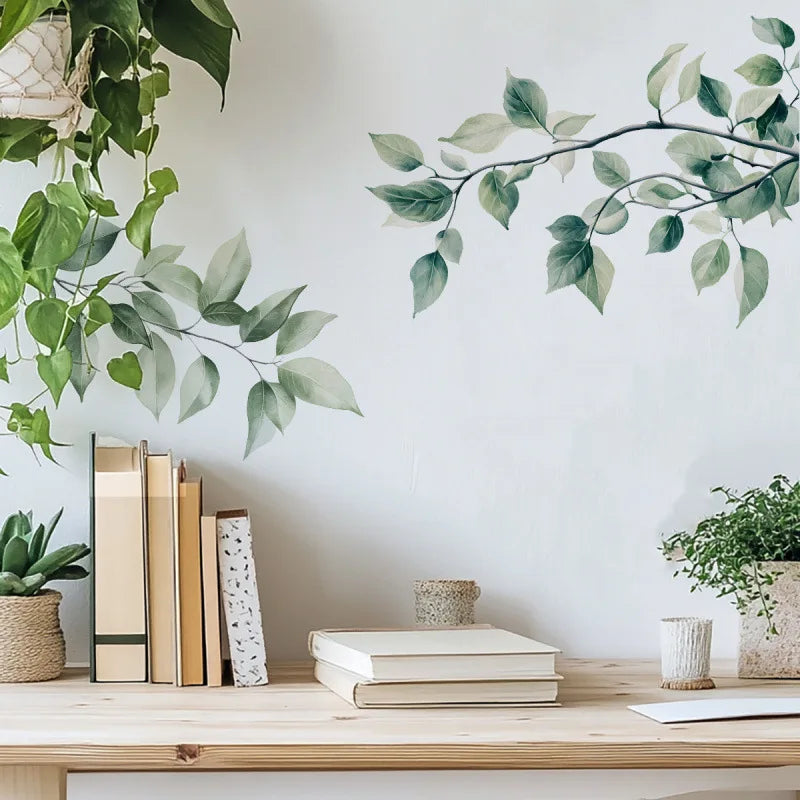 Fresh Tree Branches Green Leaves Wall Stickers Bedroom Living Room Entrance Home Decoration Beautification Wall Decor Wall Art-HomeDecorDecals_com