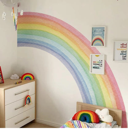 Large Watercolor Rainbow Wall Stickers For Kids Rooms Giant Child Wall Rainbow Stickers Pastel Boho Rainbow Wall Sticker-HomeDecorDecals_com