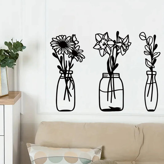 1pcs Creative Line Flower Vase Pattern Wall Stickers for Living Room Decor Bedroom Foyer Wall Decals Kitchen Home Decoration-HomeDecorDecals_com