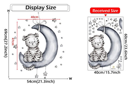 Cartoon Grey Baby Elephant Moon Gold Stars Wall Stickers for Kids Room Decor Nurserry Wall Decals Girl Boy Room Decorative-HomeDecorDecals_com