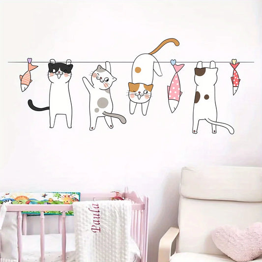 Cute Catfish Clothesline Wall Decal for Kids-HomeDecorDecals_com