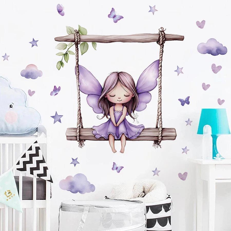 Purple Star Fairy Butterfly Wall Sticker for Kids Room-HomeDecorDecals_com