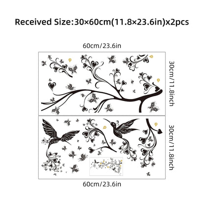 2pcs Silhouette Branches Flowers Birds Butterflies Wall Stickers for Bedroom Decoration Living Room Wall Decals Kid Room Decor-HomeDecorDecals_com